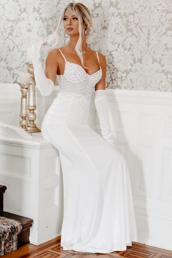 hvit NanaMacs fortryllede øyeblikk beaded blonder havfrue kjole 402NJ02401