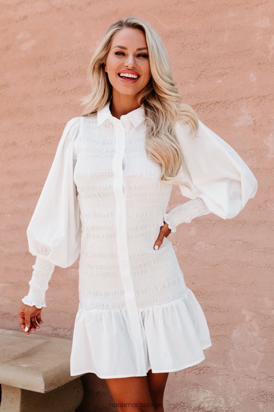 hvit NanaMacs great aspirations langermet smock skjortekjole 402NJ02225