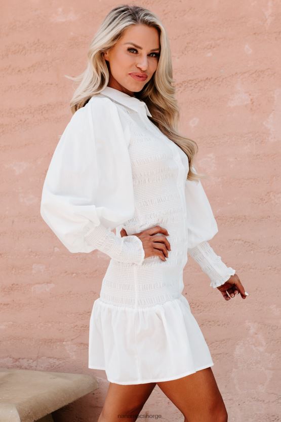 hvit NanaMacs great aspirations langermet smock skjortekjole 402NJ02225