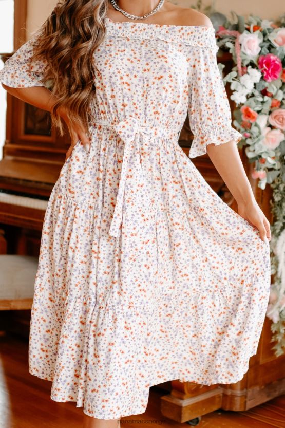 hvit NanaMacs infinite bliss floral off the shoulder midikjole 402NJ02289