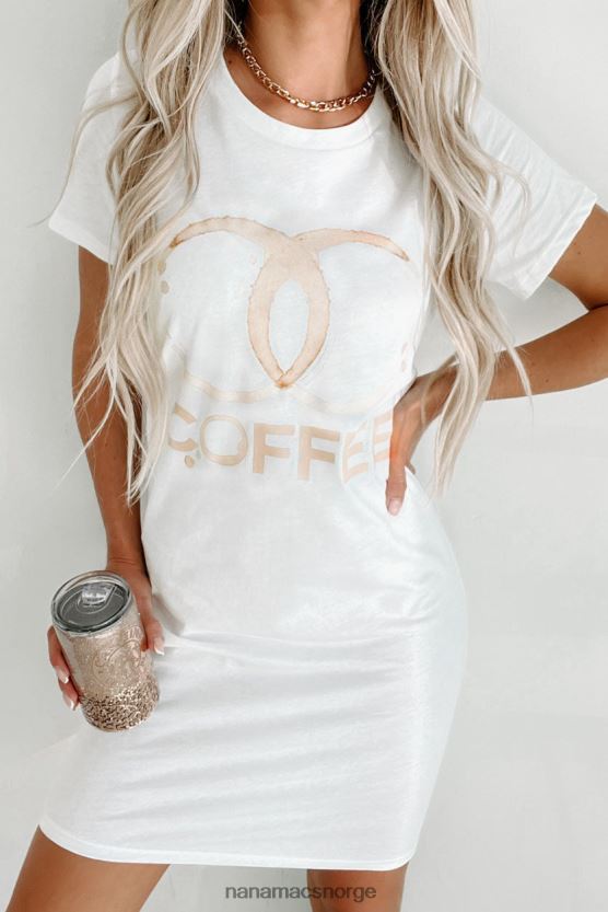 hvit NanaMacs kaffeavhengig grafisk t-skjortekjole 402NJ03602