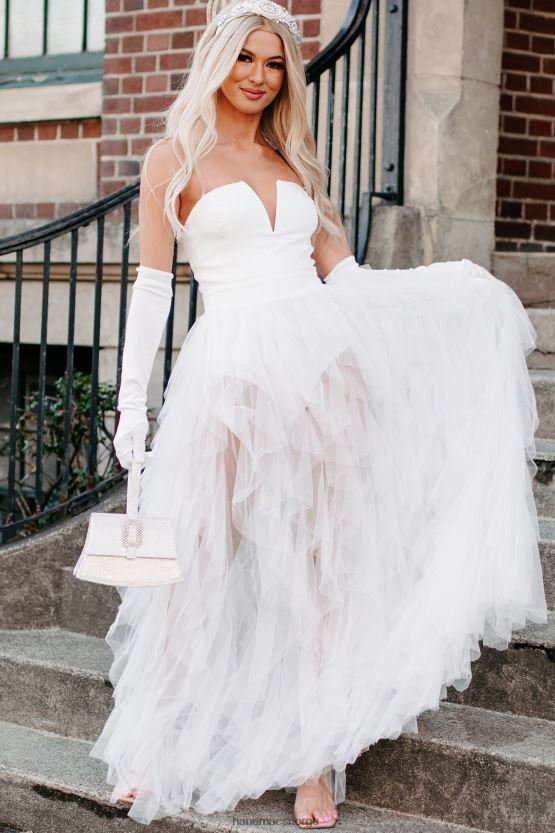 hvit NanaMacs livlig fantasi lagdelt tyll bodysuit aftenkjole 402NJ02362