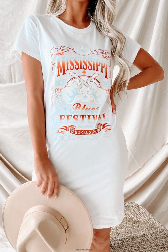 hvit NanaMacs mississippi blues festival grafisk t-skjortekjole 402NJ03599