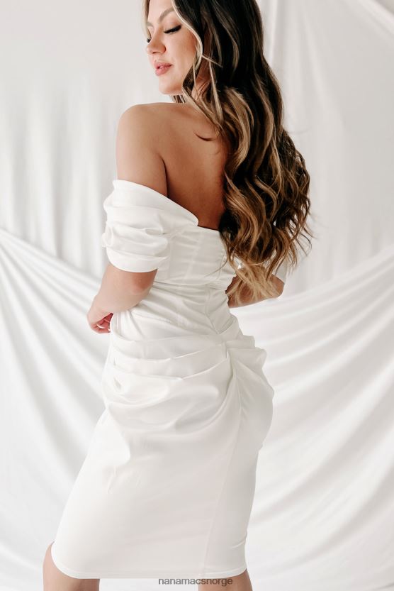 hvit NanaMacs påvirket av deg blonder av skulderen sateng midikjole 402NJ02274