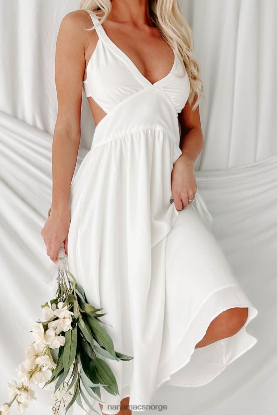 hvit NanaMacs søt, men enkel midikjole med knyting 402NJ01946