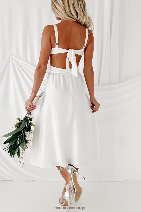hvit NanaMacs søt, men enkel midikjole med knyting 402NJ01946