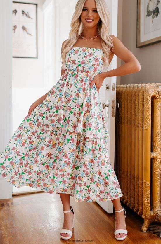 hvit multi NanaMacs flower fields lagdelt floral midikjole 402NJ02286