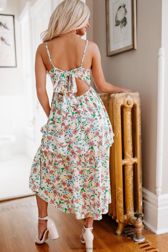 hvit multi NanaMacs flower fields lagdelt floral midikjole 402NJ02286