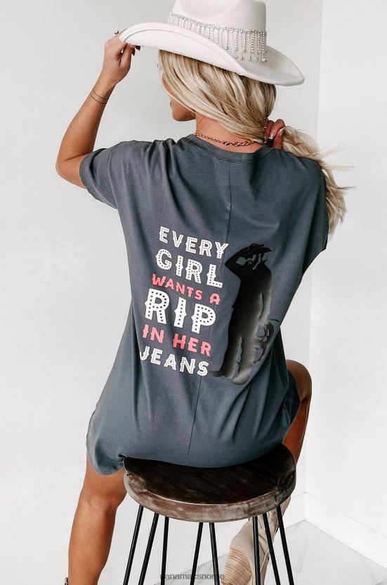 kull NanaMacs en rift i jeansen hennes tosidig grafisk t-skjortekjole 402NJ01084