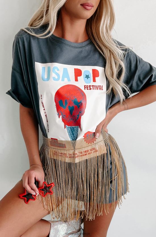 kull NanaMacs usa popfestival oversized grafisk t-skjortekjole 402NJ01902