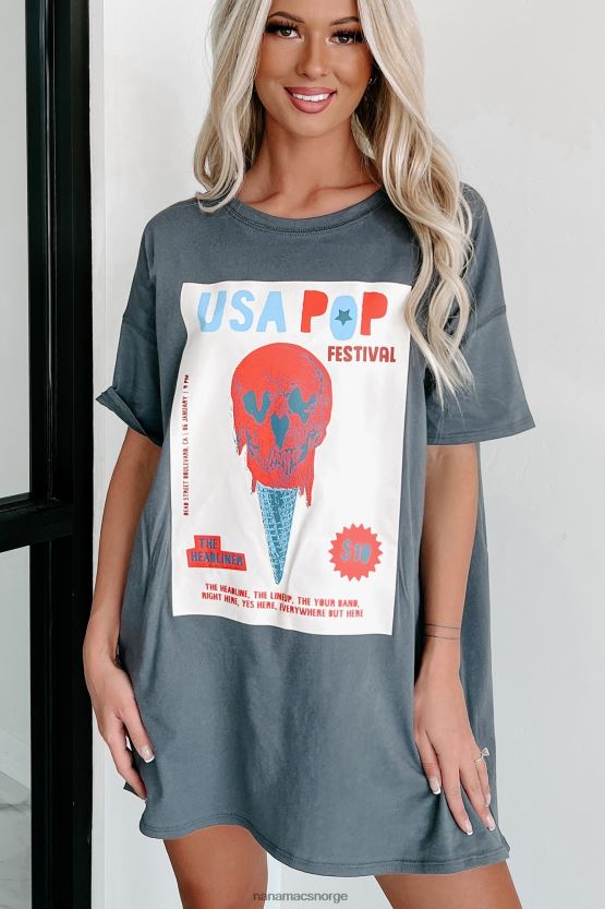 kull NanaMacs usa popfestival oversized grafisk t-skjortekjole 402NJ01902