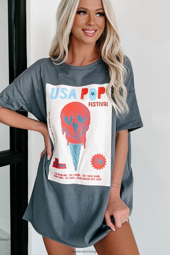 kull NanaMacs usa popfestival oversized grafisk t-skjortekjole 402NJ01902