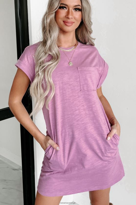 lavendel NanaMacs t-skjortekjole med rå søm med mansjetter 402NJ02071
