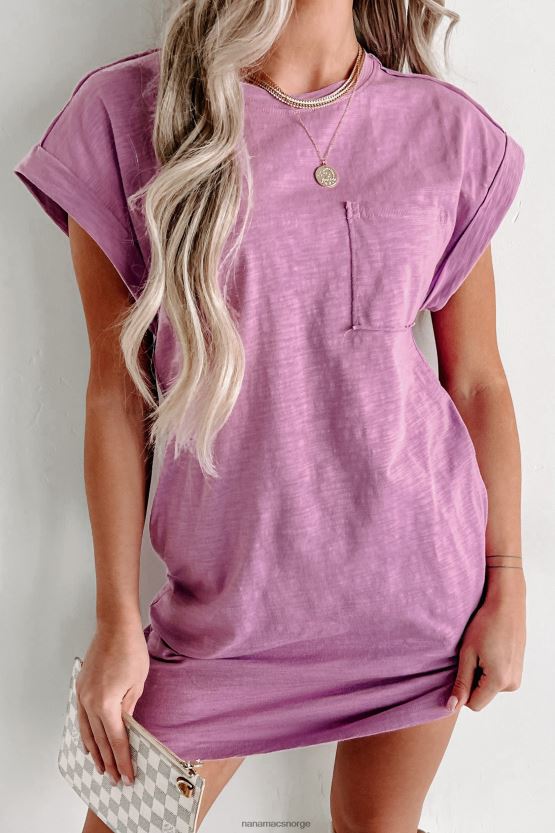 lavendel NanaMacs t-skjortekjole med rå søm med mansjetter 402NJ02071