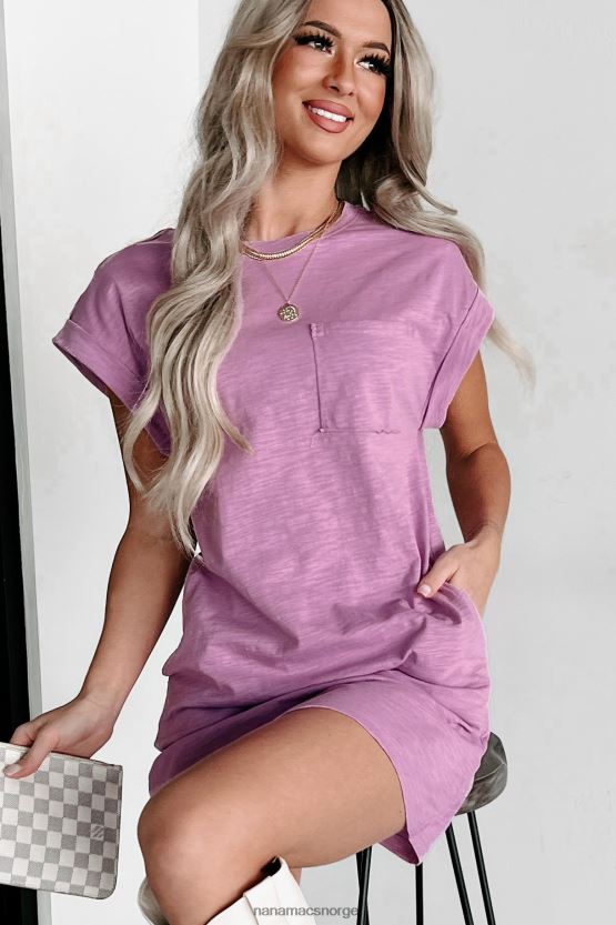 lavendel NanaMacs t-skjortekjole med rå søm med mansjetter 402NJ02071