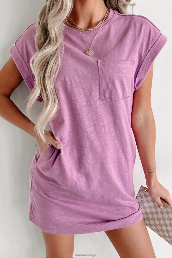 lavendel NanaMacs t-skjortekjole med rå søm med mansjetter 402NJ02071