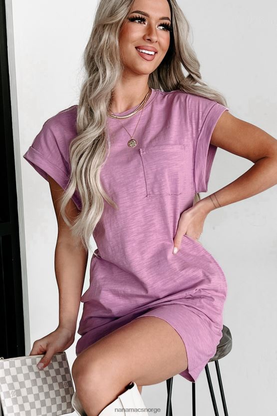 lavendel NanaMacs t-skjortekjole med rå søm med mansjetter 402NJ02071