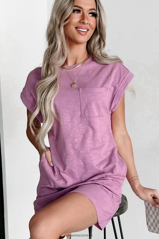 lavendel NanaMacs t-skjortekjole med rå søm med mansjetter 402NJ02071
