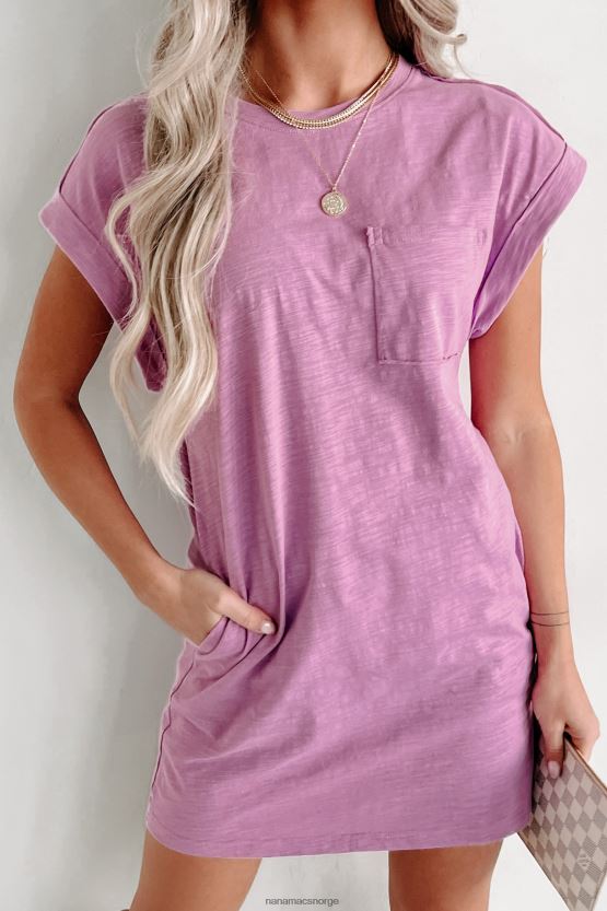 lavendel NanaMacs t-skjortekjole med rå søm med mansjetter 402NJ02071