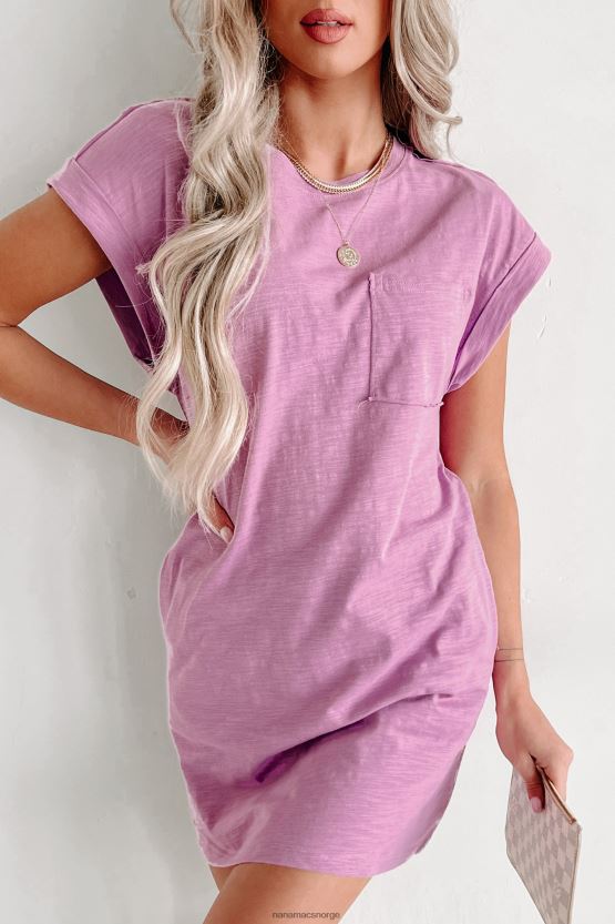 lavendel NanaMacs t-skjortekjole med rå søm med mansjetter 402NJ02071