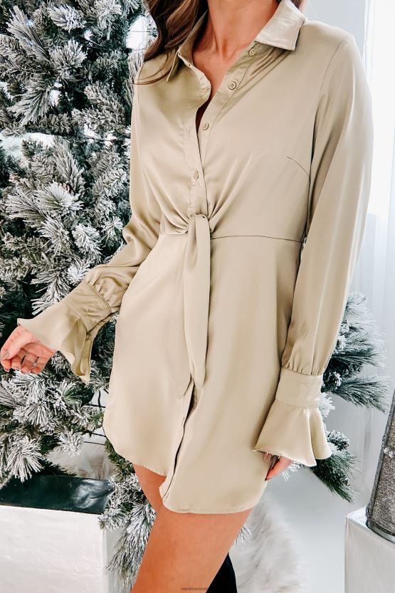 lys oliven NanaMacs skyve grenser sateng skjortekjole 402NJ02216