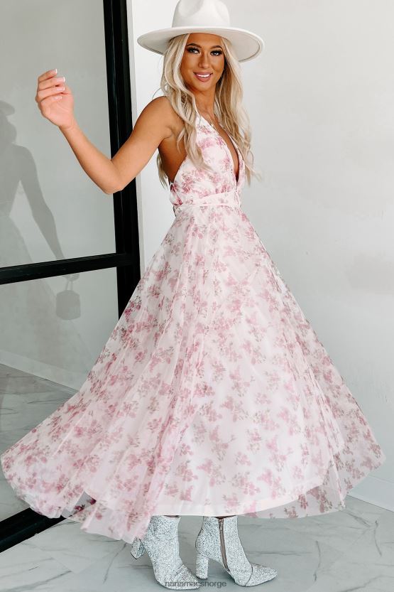 rosa/hvit NanaMacs søtt temperament stuper blomstrete midikjole 402NJ02283