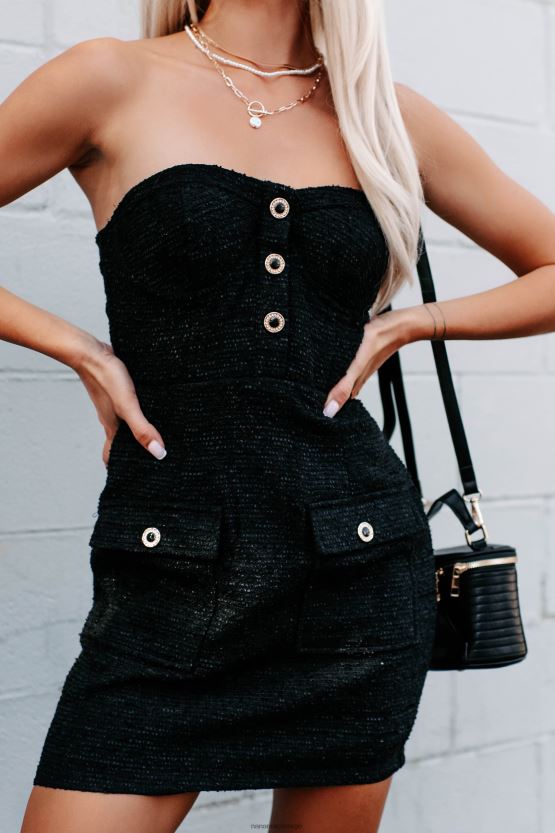 svart NanaMacs avgjørende trekk stroppeløs tweed kjole 402NJ02135