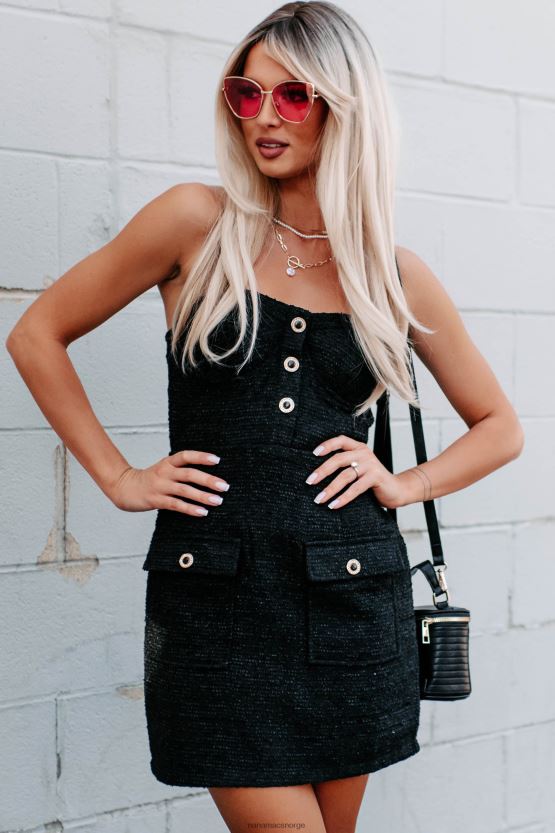 svart NanaMacs avgjørende trekk stroppeløs tweed kjole 402NJ02135