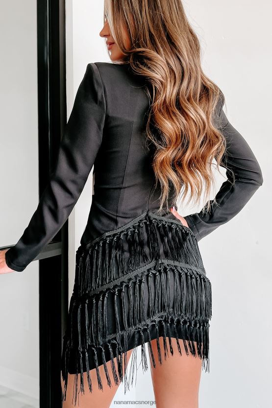 svart NanaMacs egnet for deg frynser blazer kjole med mesh paneler 402NJ01820