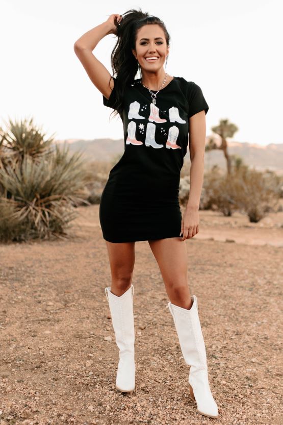 svart NanaMacs komme til scootin grafisk t-skjortekjole 402NJ03584