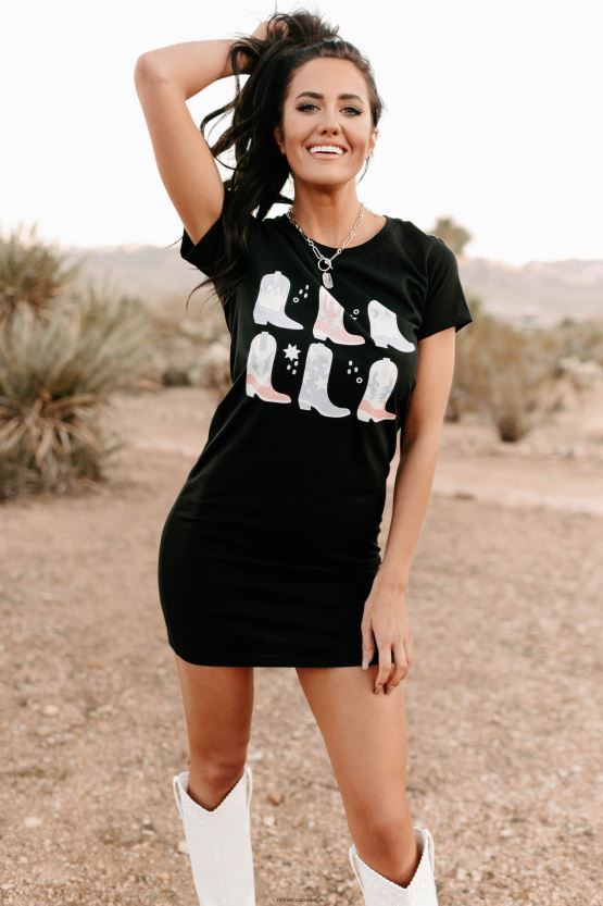 svart NanaMacs komme til scootin grafisk t-skjortekjole 402NJ03584