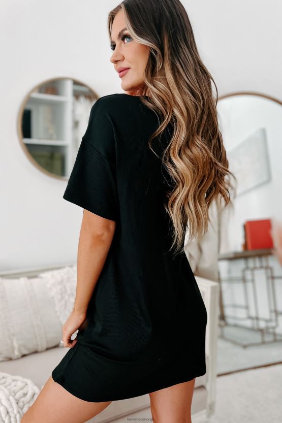 svart NanaMacs ribbet t-skjortekjole 402NJ03606