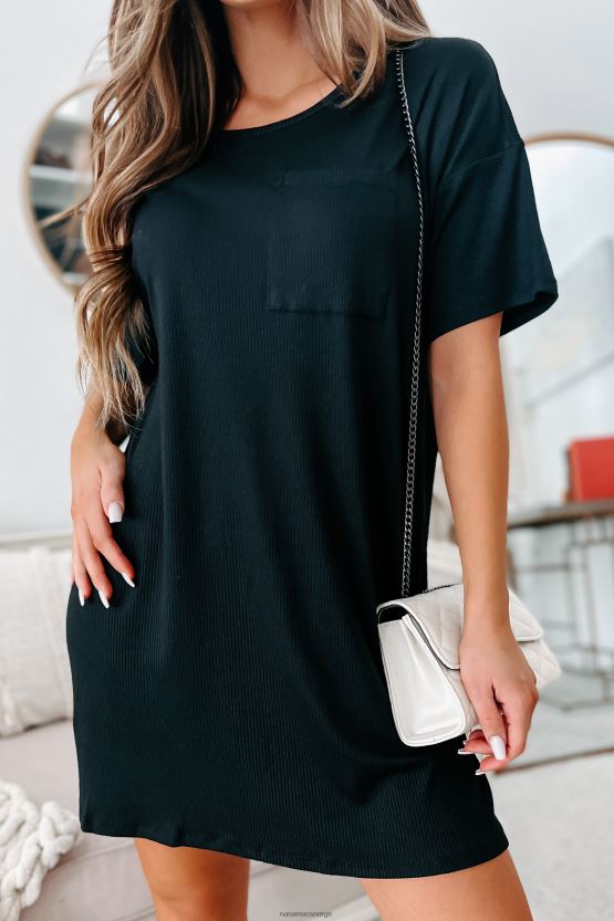 svart NanaMacs ribbet t-skjortekjole 402NJ03606