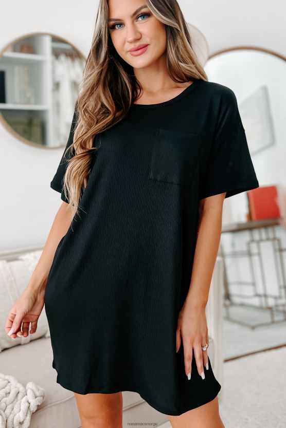 svart NanaMacs ribbet t-skjortekjole 402NJ03606