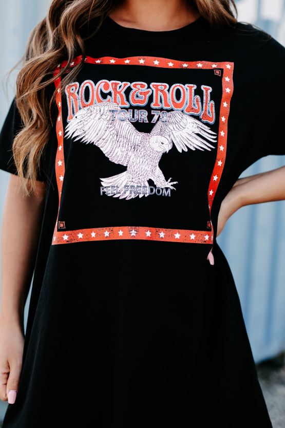 svart NanaMacs rock roll tour oversized grafisk t-skjortekjole 402NJ03573