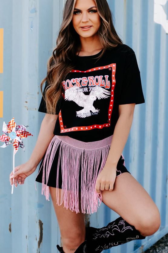 svart NanaMacs rock roll tour oversized grafisk t-skjortekjole 402NJ03573
