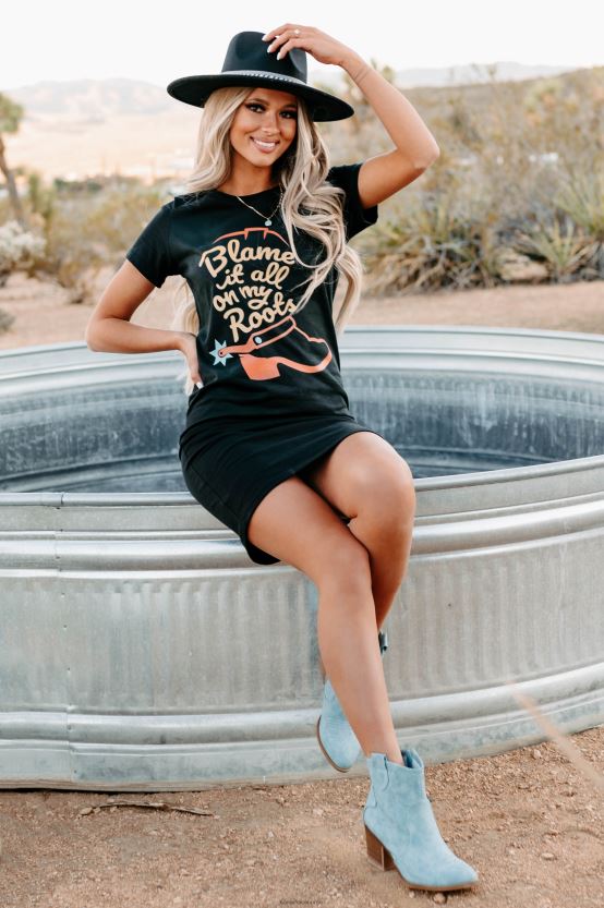 svart NanaMacs skylde alt på røttene mine grafiske t-skjortekjole 402NJ03603