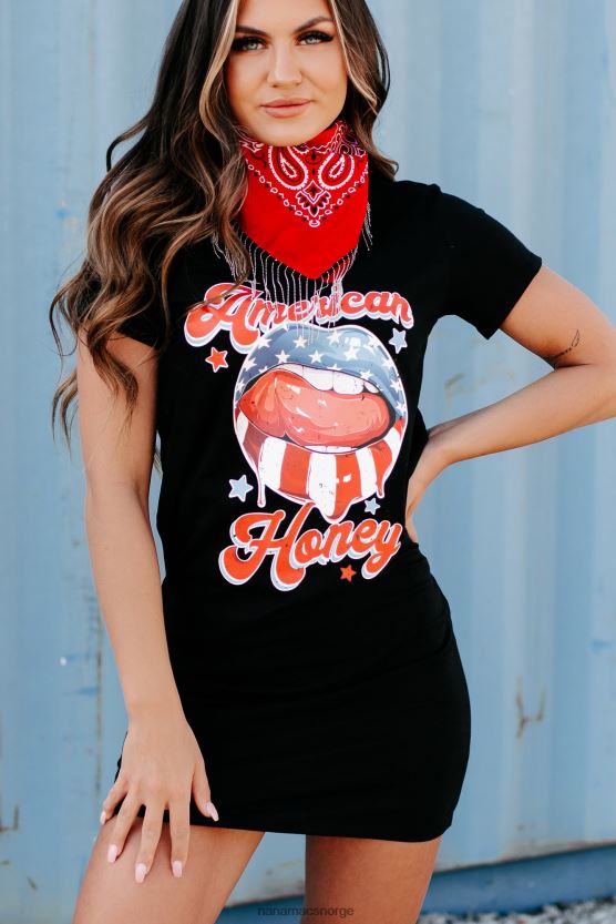 svart NanaMacs ung, vill frimontert grafisk t-skjortekjole 402NJ01897