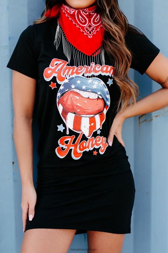 svart NanaMacs ung, vill frimontert grafisk t-skjortekjole 402NJ01897