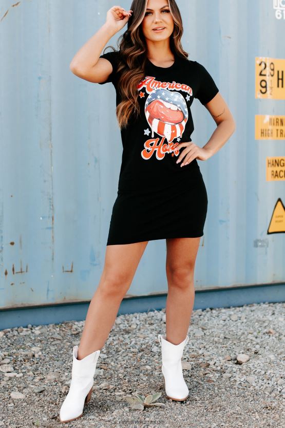 svart NanaMacs ung, vill frimontert grafisk t-skjortekjole 402NJ01897