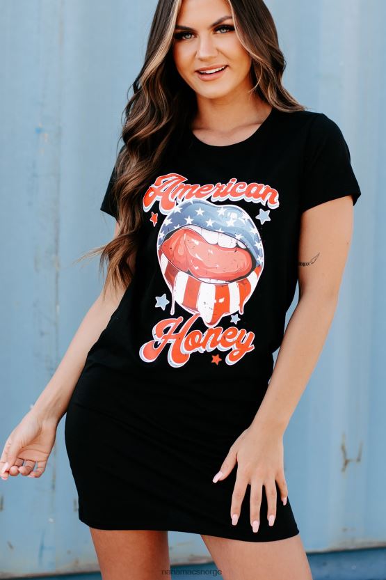 svart NanaMacs ung, vill frimontert grafisk t-skjortekjole 402NJ01897