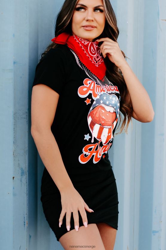 svart NanaMacs ung, vill frimontert grafisk t-skjortekjole 402NJ01897