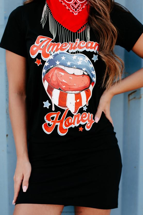 svart NanaMacs ung, vill frimontert grafisk t-skjortekjole 402NJ01897