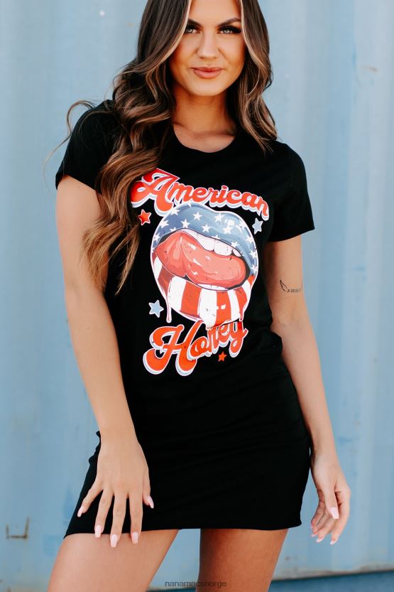 svart NanaMacs ung, vill frimontert grafisk t-skjortekjole 402NJ01897