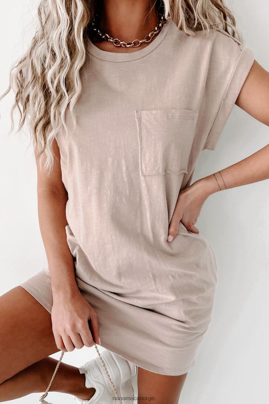 taupe NanaMacs t-skjortekjole med mansjetter 402NJ0600