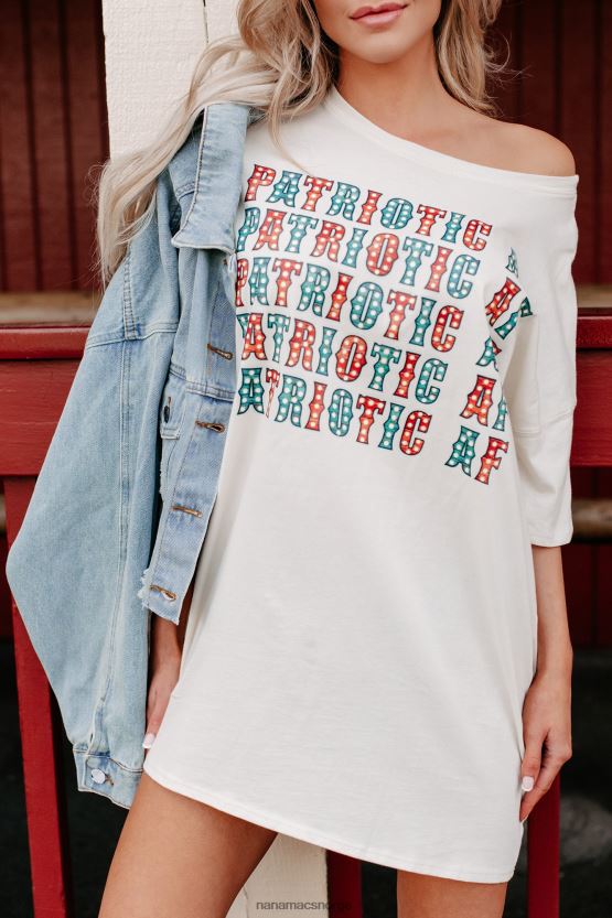 vanilje NanaMacs patriotisk av overdimensjonert grafisk t-skjortekjole 402NJ03569