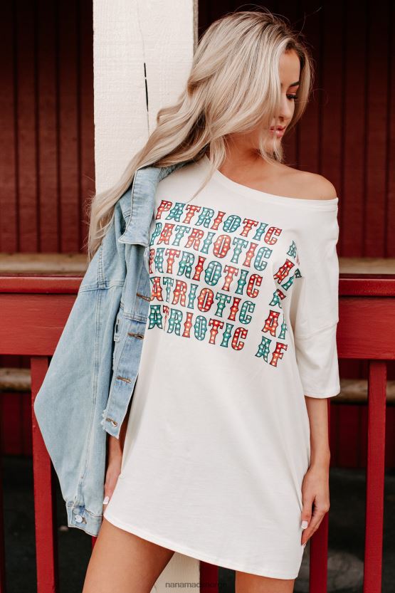 vanilje NanaMacs patriotisk av overdimensjonert grafisk t-skjortekjole 402NJ03569