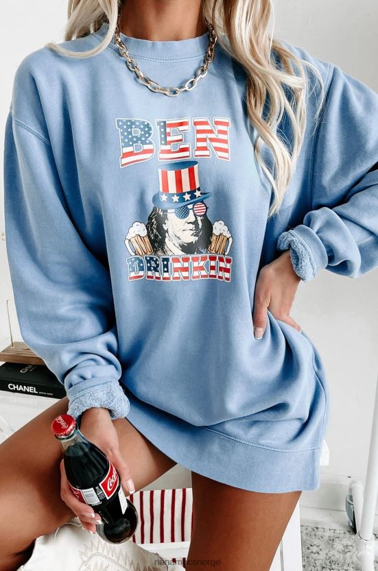 lyse blå NanaMacs ben drinkin vintage wash grafisk genser 402NJ01006