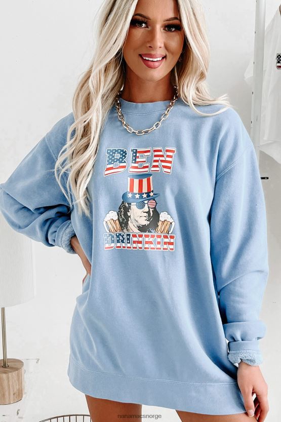 lyse blå NanaMacs ben drinkin vintage wash grafisk genser 402NJ01006