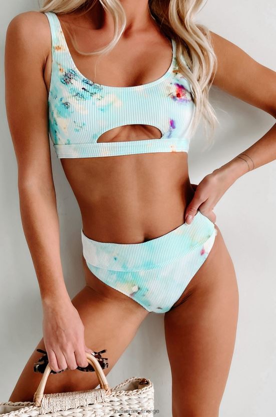 blå NanaMacs ser på bølgene tie-dye ribbet bikinisett med høy midje 402NJ03523